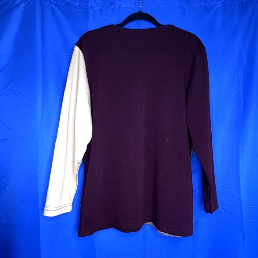 Alfred Dunner Mens Purple Colorblock Crewneck Sweater Herringbone Patchwork Sz L - Picture 4 of 6